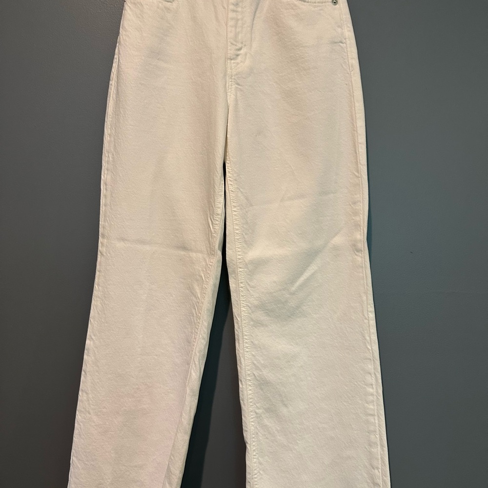 Zara Wide Leg Jeans High Waisted Cream/White - Size 2